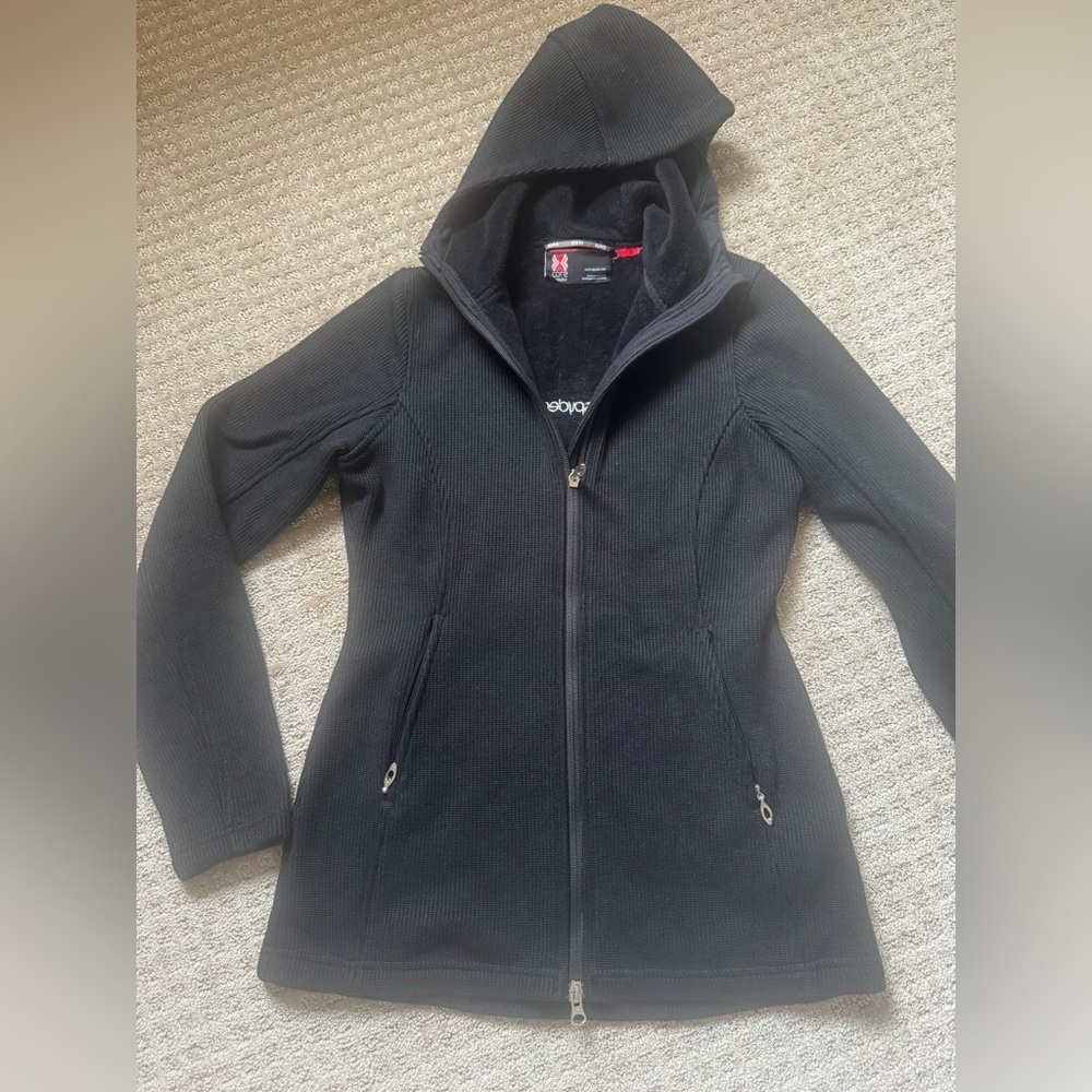 Spyder Core Sweater Black Hooded Zip Jacket Fleece Lined Womens M
